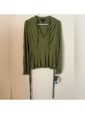 French Connection Khaki Green Blouse with tie-back.